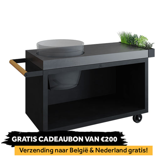 OFYR 135 Kamado Table PRO Noir – Béton + Bon cadeau Summer Deal d'une valeur de 200 € 